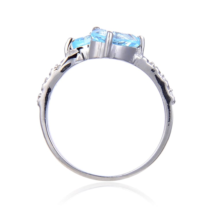 Pear Shape Blue Topaz with White Topaz Accents Sterling Silver Bypass
Ring, 1.19ctw