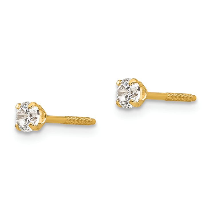 14k Yellow Gold Children's 3mm White Zircon Stud Earrings
