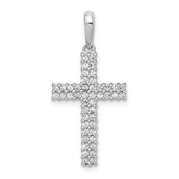 Rhodium Over 14k White Gold Diamond Cross Pendant