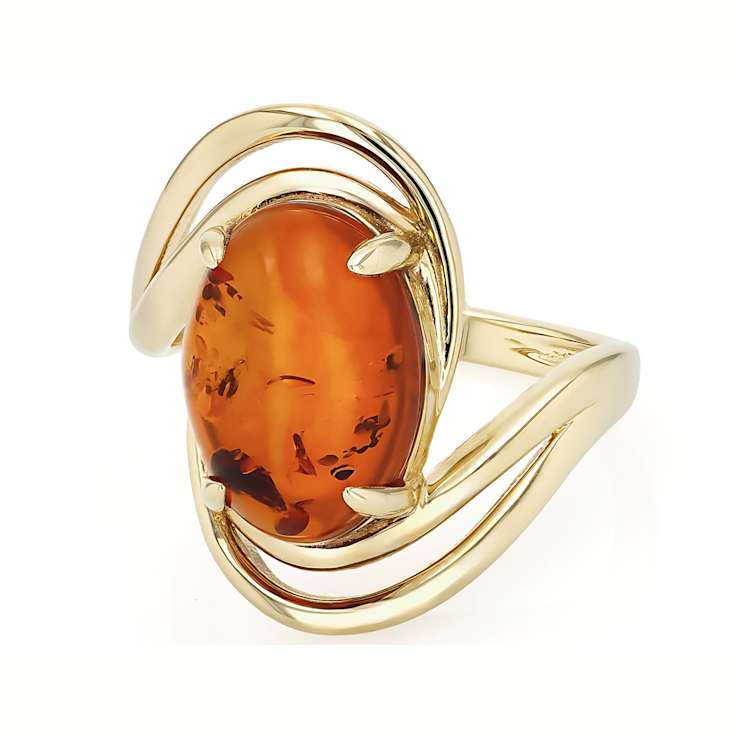 Amber Bypass Ring In 18K Gold Over Sterling Silver