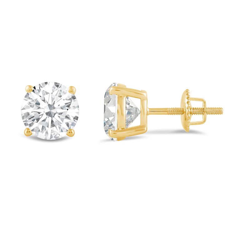 White Cubic Zirconia 14k Yellow Gold Studs With Velvet Gift Box 4ctw
