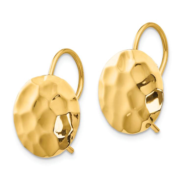 14k Yellow Gold Hammered Circle Disc Earrings