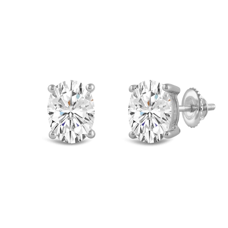 White Cubic Zirconia 14k White Gold Studs With Velvet Gift Box 3.00ctw