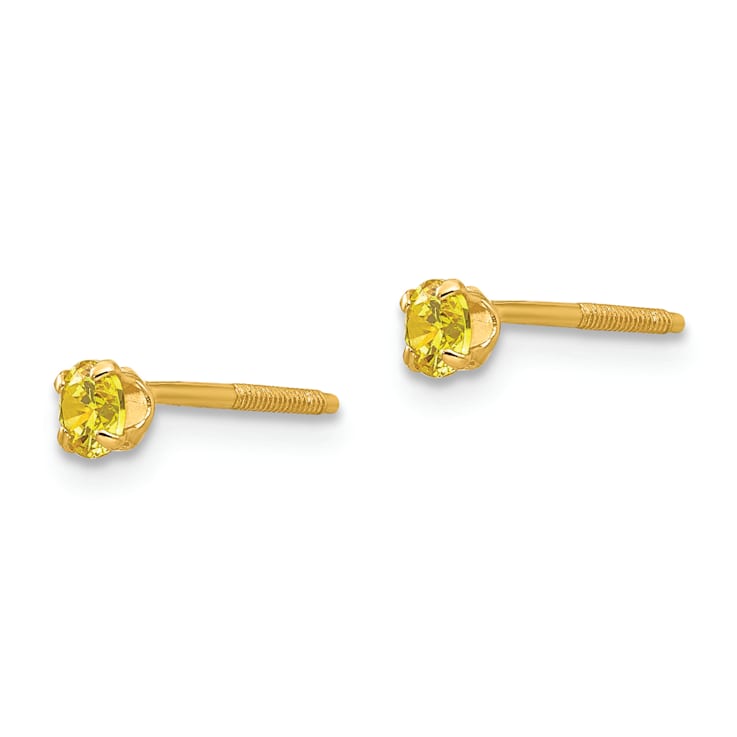 14k Yellow Gold Children's 3mm Citrine Simulant Stud Earrings