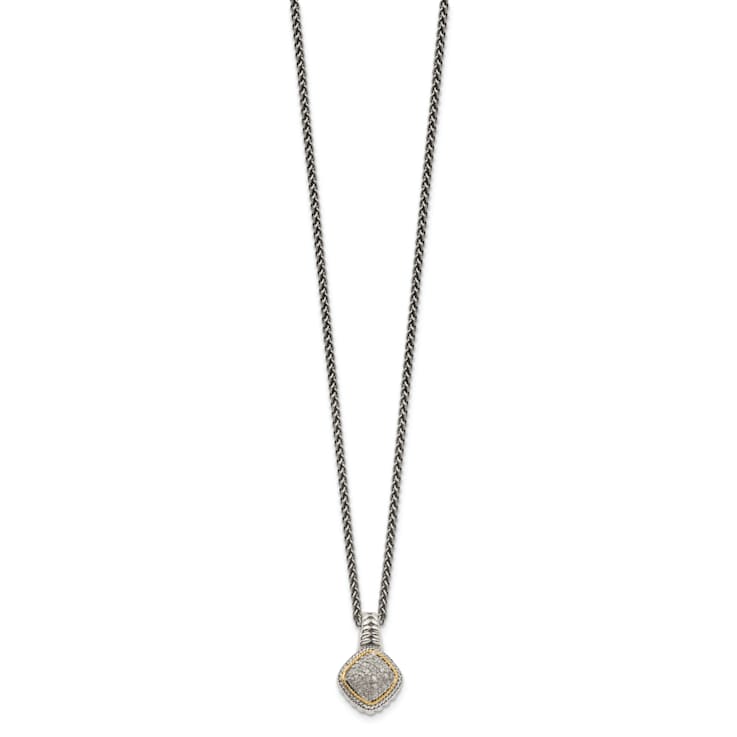 Sterling Silver Antiqued with 14K Accent Diamond Necklace