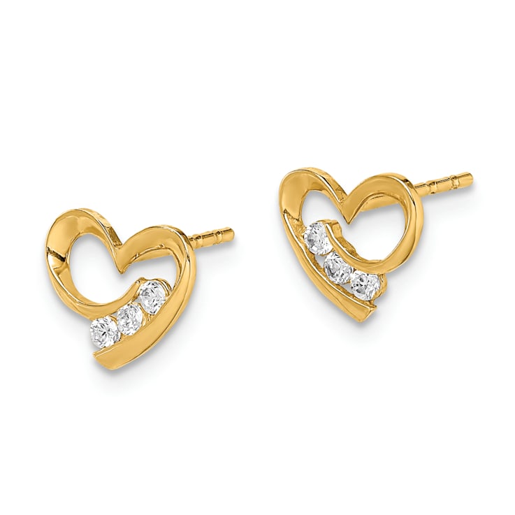 14k Yellow Gold Cubic Zirconia Heart Post Earrings