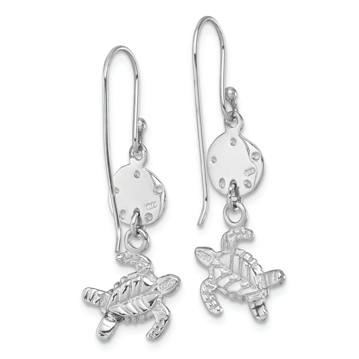 Rhodium Over Sterling Silver Sand Dollar And Turtle Dangle Earrings