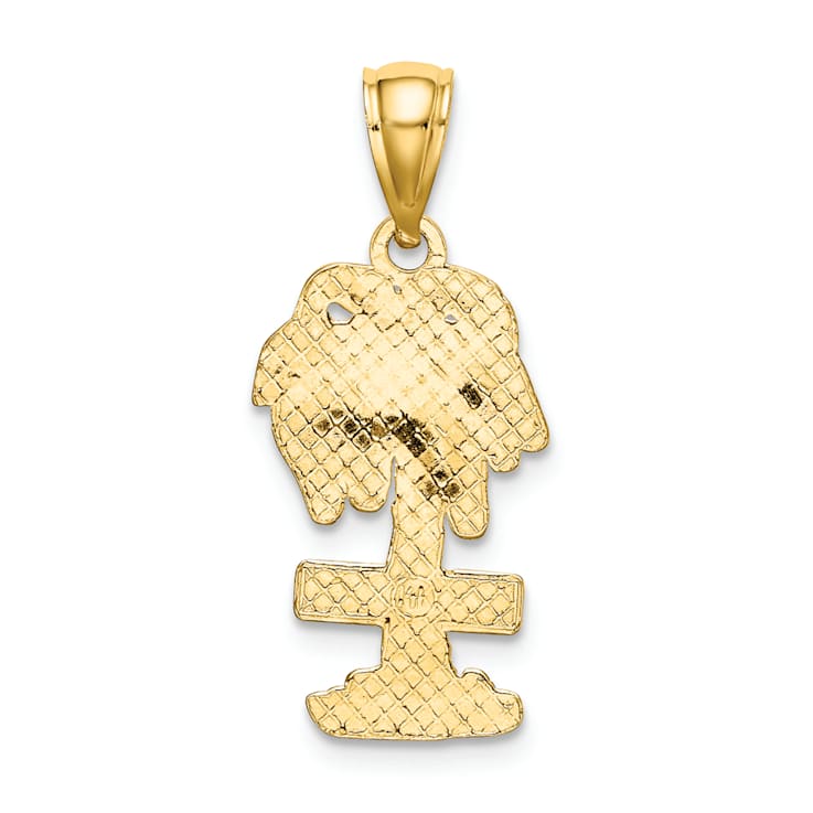 14k Yellow Gold Textured Aruba On Palm Tree Pendant
