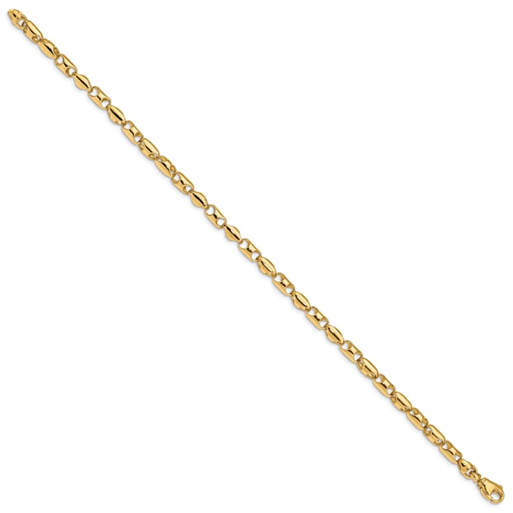 14k Yellow Gold Polished 4.1mm Fancy Barrel Link Bracelet