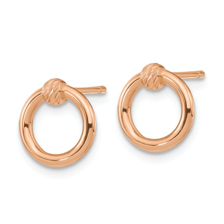 14k Rose Gold Polished and Diamond-Cut Circle Stud Earrings