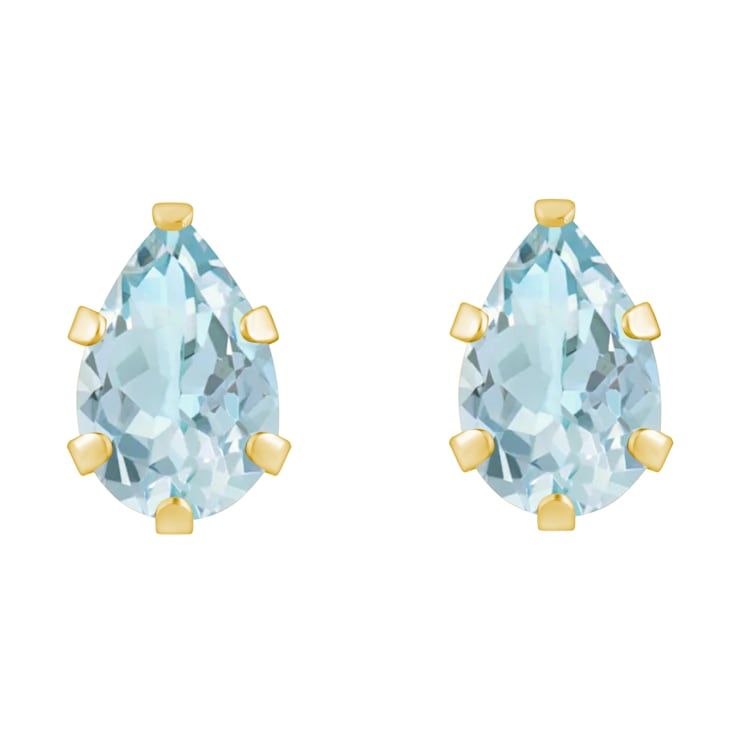 6x4mm Pear Shape Aquamarine 10k Yellow Gold Stud Earrings