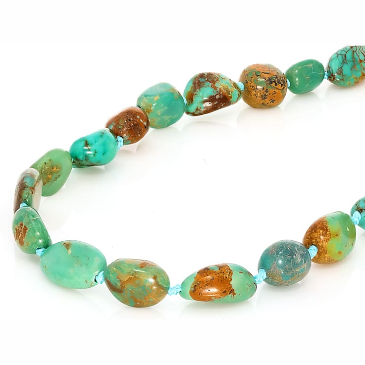 Turquoise Nugget Station Necklace In 18K Gold Over Sterling Silver 36 Inch