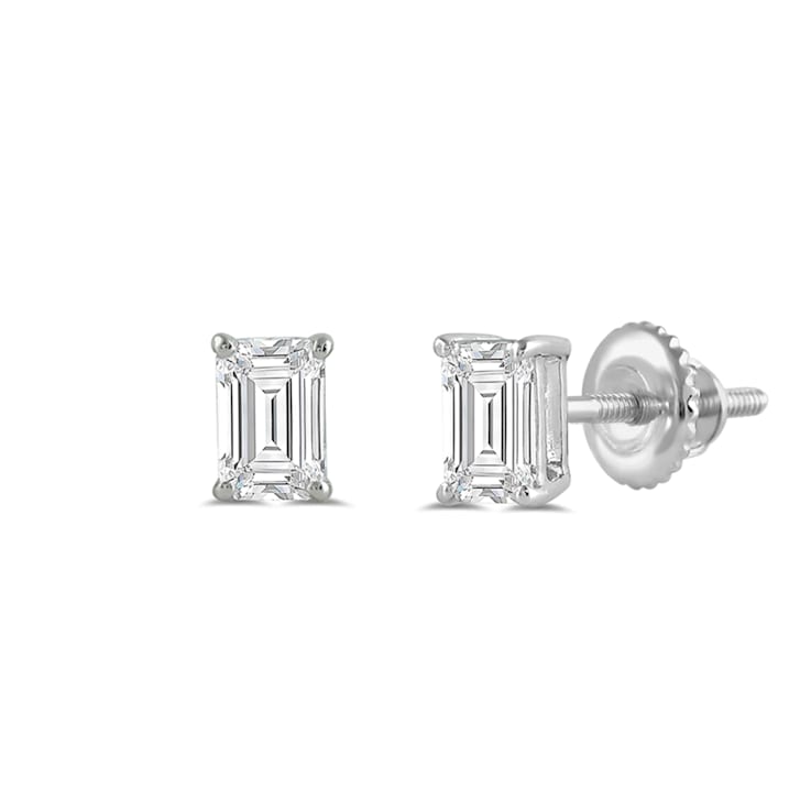 White Cubic Zirconia 14k White Gold Studs With Velvet Gift Box 1.00ctw