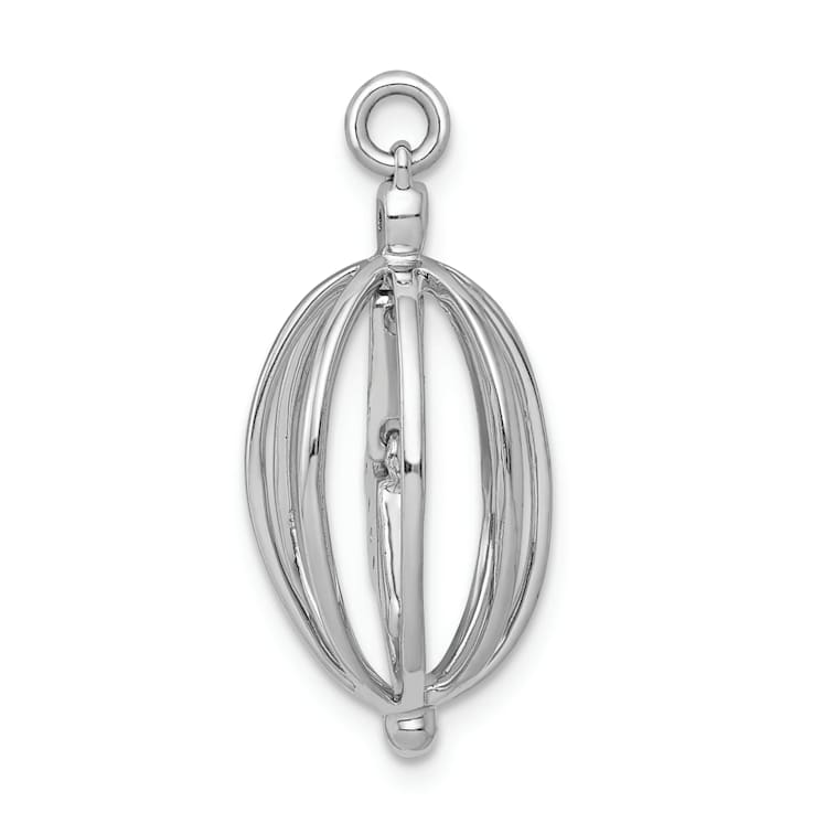 Rhodium Over 14k White Gold Diamond Bird in Cage Pendant