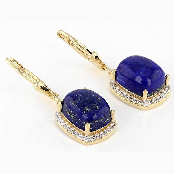 Lapis Lazuli And White Zircon Dangle Earrings In 18K Gold Over Sterling
Silver 0.46ctw