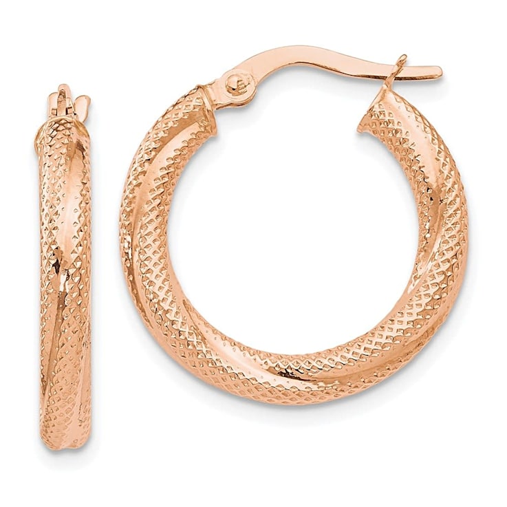 10k Rose Gold 21mm x 3mm Textured Hinged Hoop Earrings