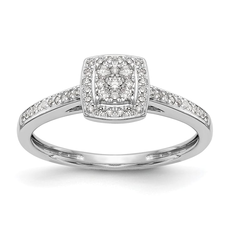 Rhodium Over 14K White Gold Lab Grown Diamond Cluster Engagement Ring 0.202ctw