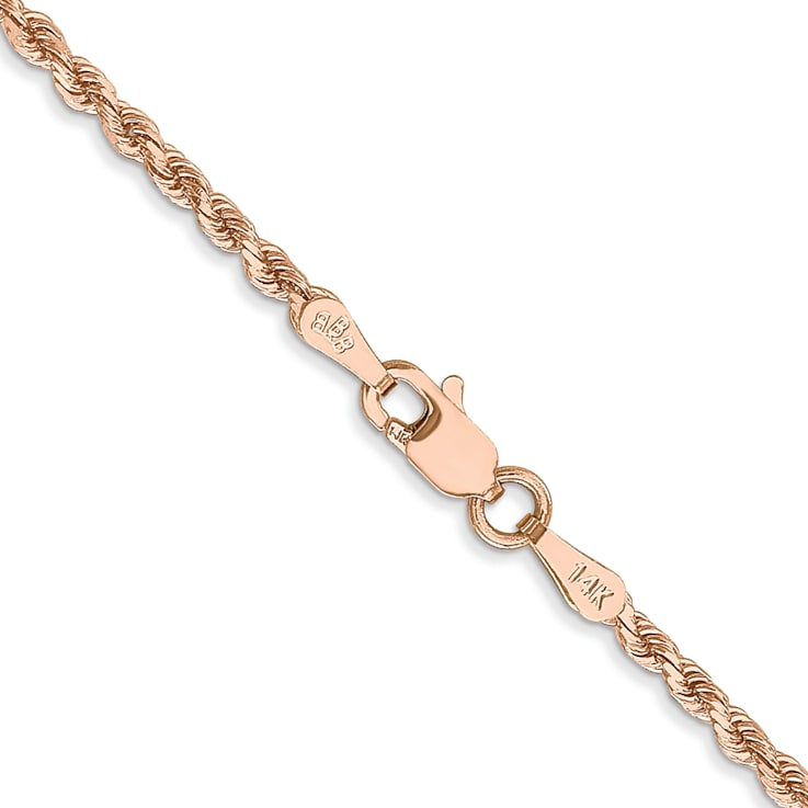 14k Rose Gold 2mm Solid Diamond-Cut Rope 16 Inch Chain