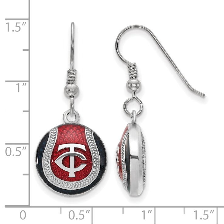 Rhodium Over Sterling Silver MLB LogoArt Minnesota Twins Enamel Earrings