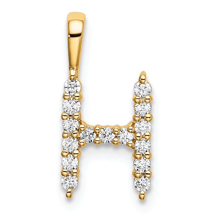 14K Yellow Gold Lab Grown Diamond Letter H Initial Pendant