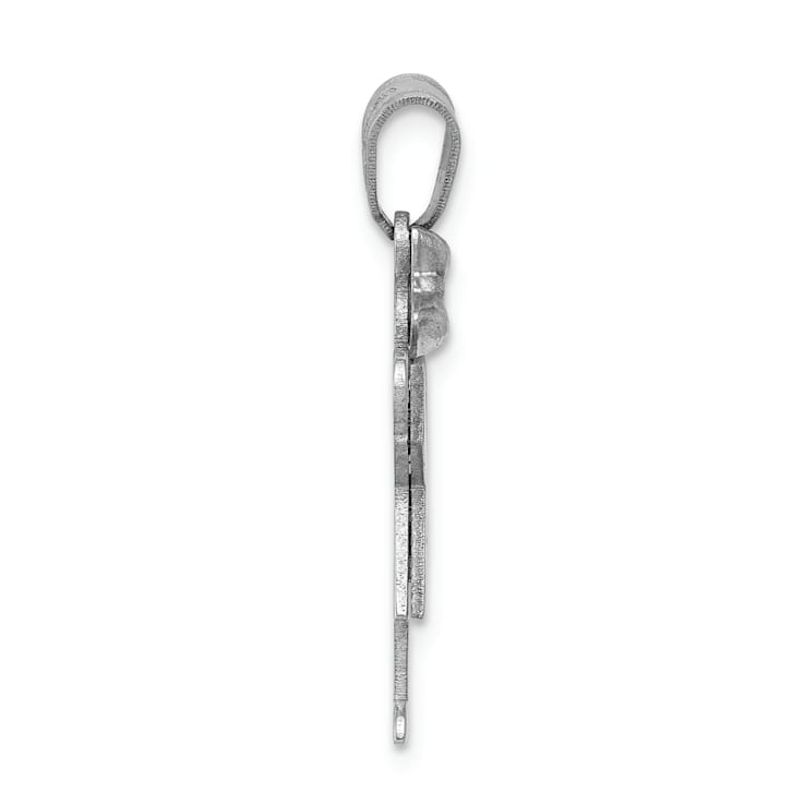 Rhodium Over 14k White Gold Satin Diamond Kid with Bow Pendant