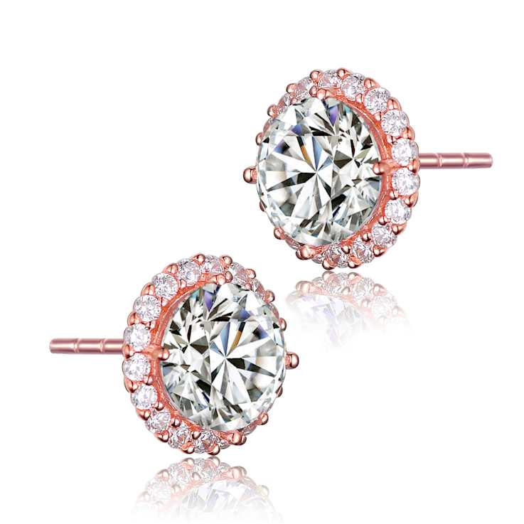 CZ Halo Stud Earrings In 18K Rose Gold Over Sterling Silver