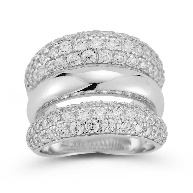 Rachel Zoe CZ Triple Dome Stacked Ring in Rhodium Over Sterling Silver