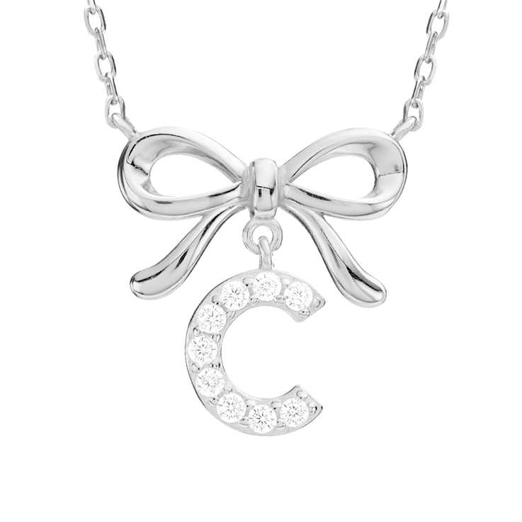 Initial C Bow CZ Necklace In Sterling Silver 0.23ctw