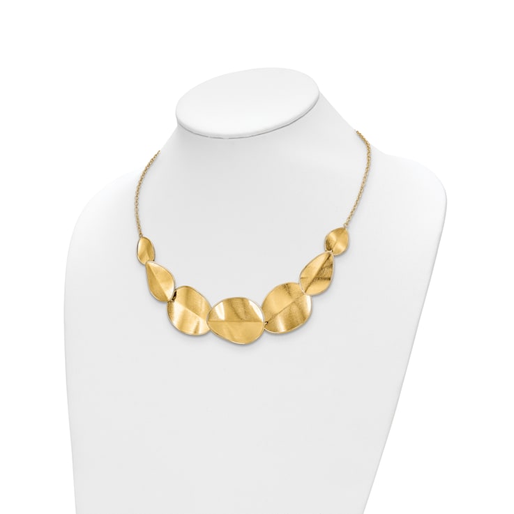 14K Yellow Gold Polished Textured with 2-inch Extension Necklace