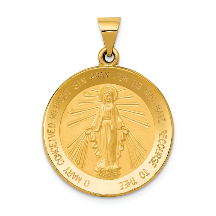 14k Yellow Gold Satin Miraculous Medal Pendant