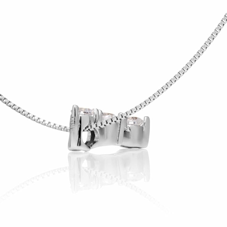 White Cubic Zirconia 14k White Gold Pendant With Chain 0.20ctw