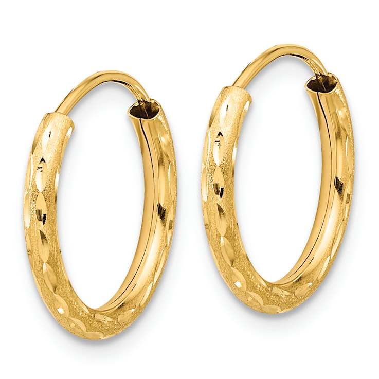 14k Yellow Gold 5/8" Polished Satin and Diamond-Cut Endless Hoop Earrings