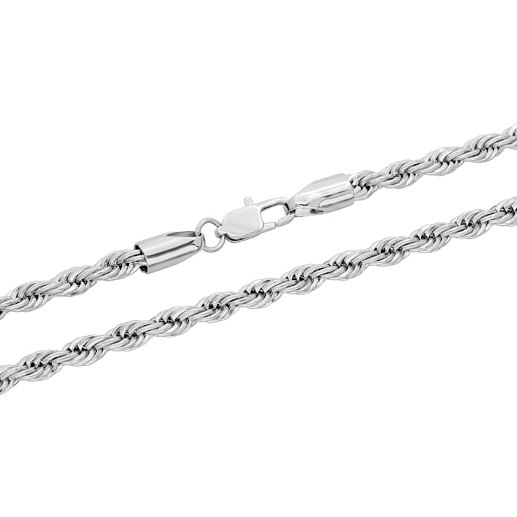 Robert Alton Men's Rope Chain Necklace 5mm In Stainless Steel 24 Inch