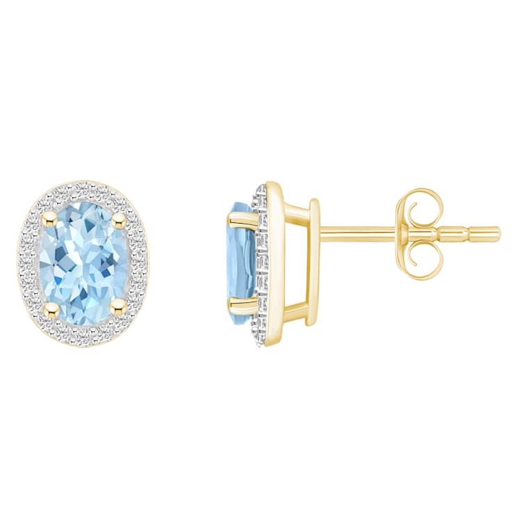 7x5mm Oval Simulated Aquamarine And Created White Sapphire 10k Yellow
Gold Halo Stud Earrings