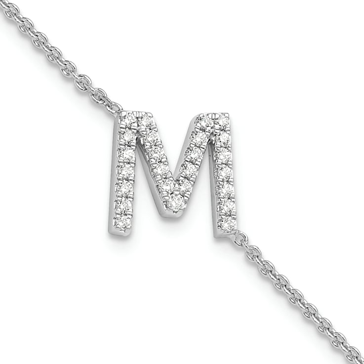 Rhodium Over 14k White Gold Diamond Sideways Letter M Bracelet
