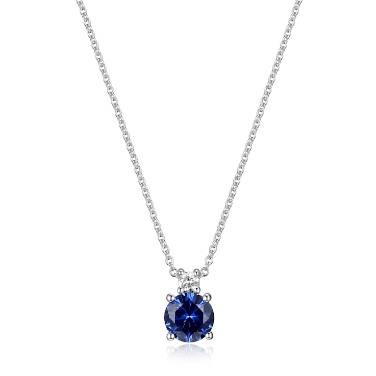 Blue Lab Created Sapphire Rhodium Over Sterling Silver Necklace 1.21ctw
