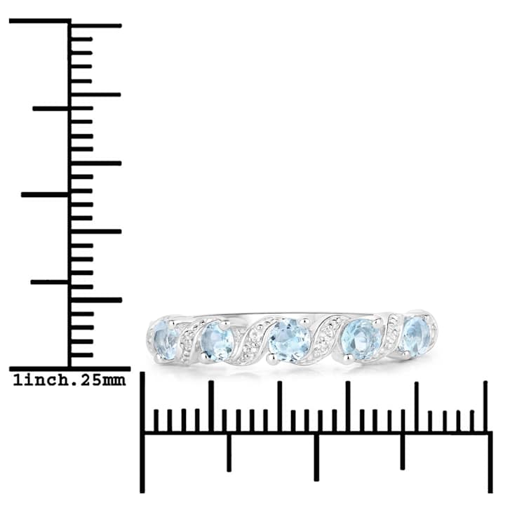 Sky Blue Aquamarine and White Topaz Sterling Silver 5 Stone Band Ring