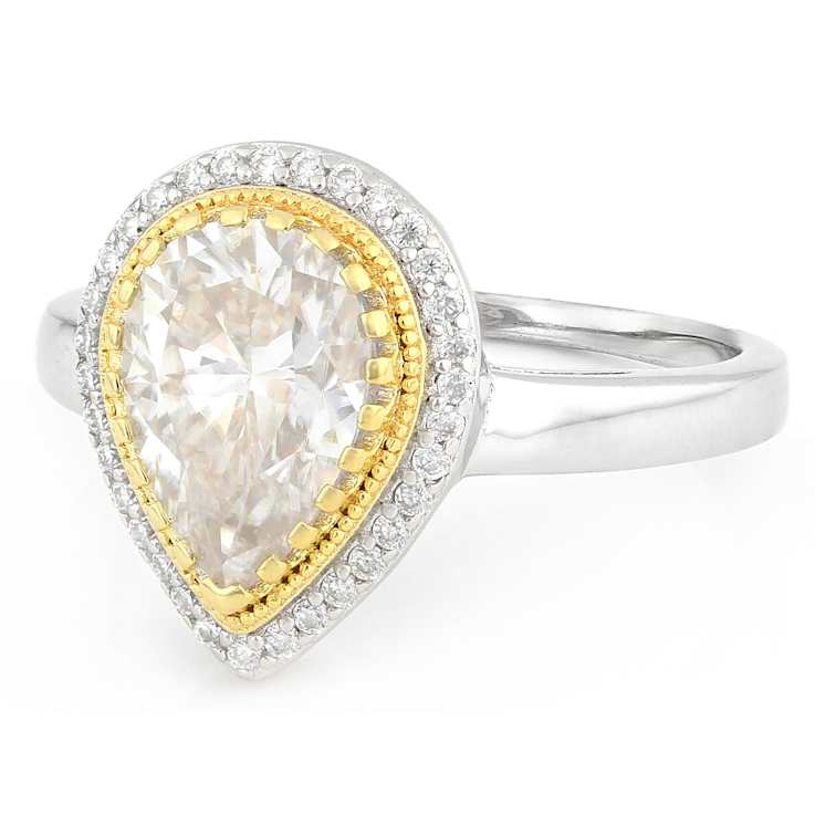 Pear And Round Moissanite Two-Tone Ring In 14K Gold Over Sterling Silver