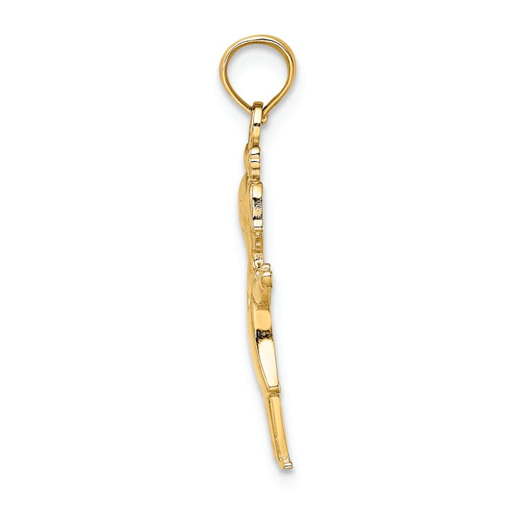 10K Yellow Gold Solid Polished Girl with Pig-Tails Charm
