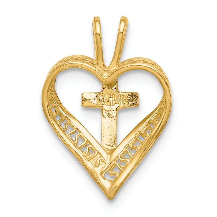 14k Yellow Gold Diamond-Cut Heart with Cross Chain Slide Pendant