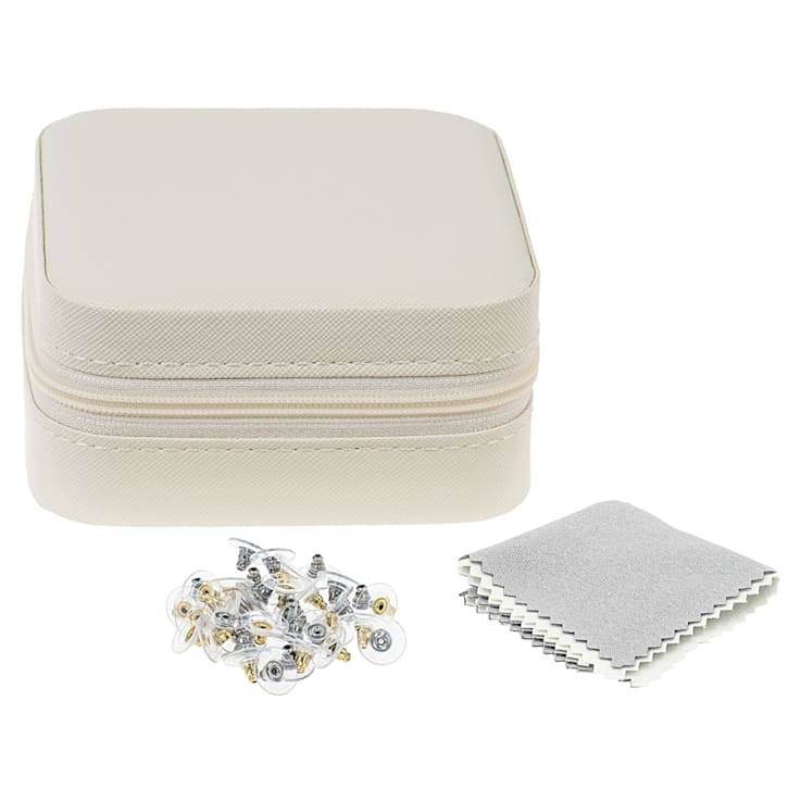Ivory Travel Size Jewelry Box with Cleaning Cloths & 40 Piece
Earring Backs