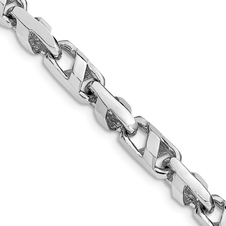 Rhodium Over 14k White Gold 5.5mm Fancy Link Bracelet