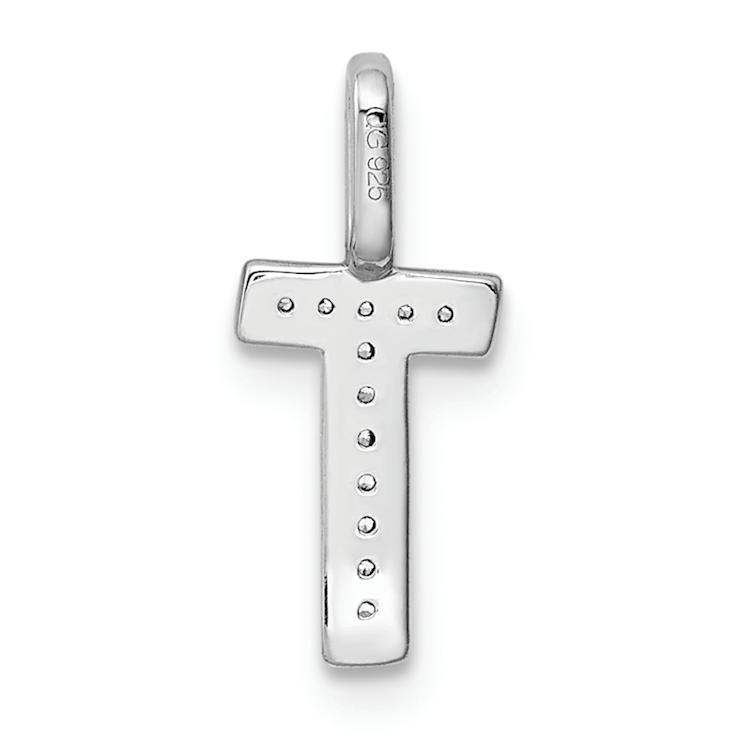 14K White Gold Diamond Letter T Initial Pendant
