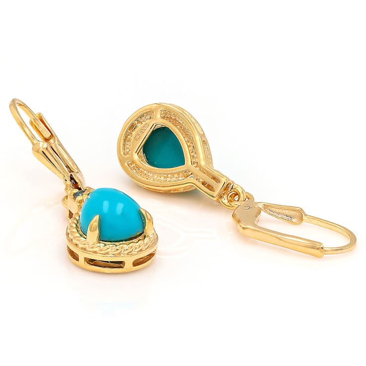 Turquoise Pear And Swiss Blue Topaz Earrings In 18K Gold Over Sterling
Silver 0.08ctw