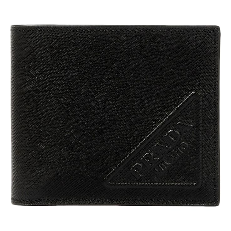 Prada Saffiano Leather Bifold Card Wallet Triangle Embossed