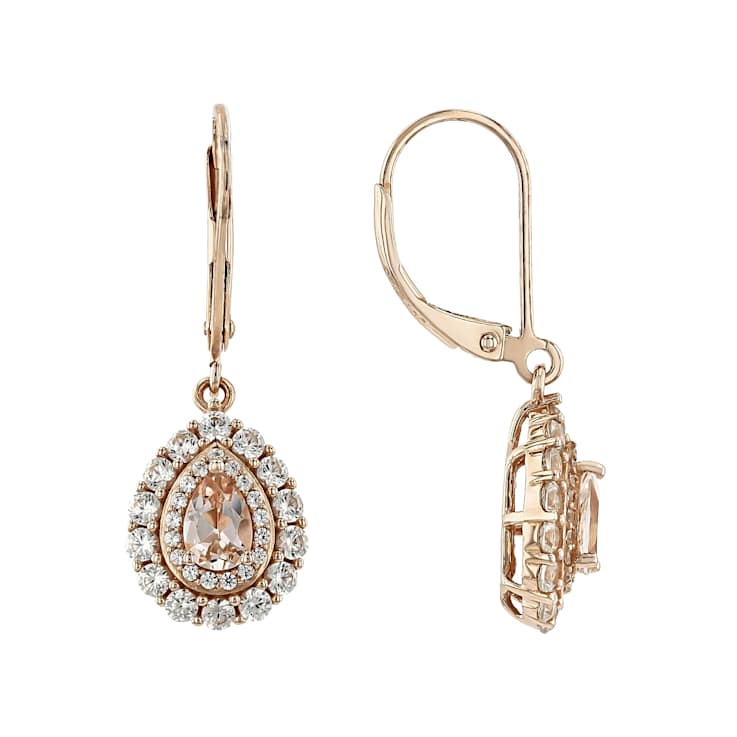 Morganite Pear And White Zircon Earrings In 18K Rose Gold Over Sterling
Silver 2.02ctw