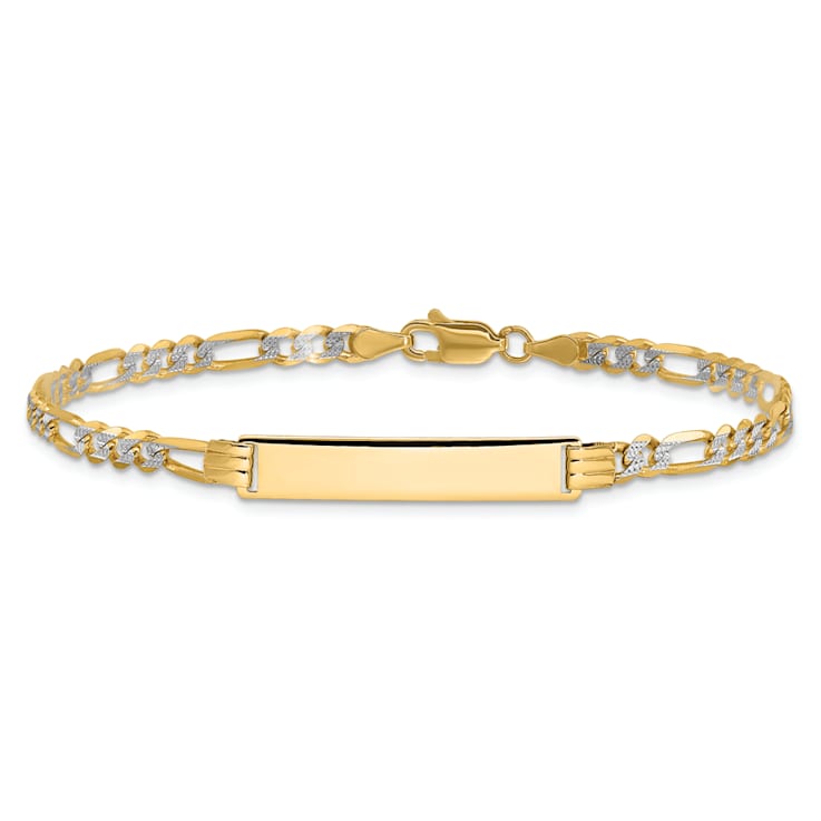 14k Yellow Gold and Rhodium Over 14k Yellow Gold Pavé Figaro Link ID Bracelet