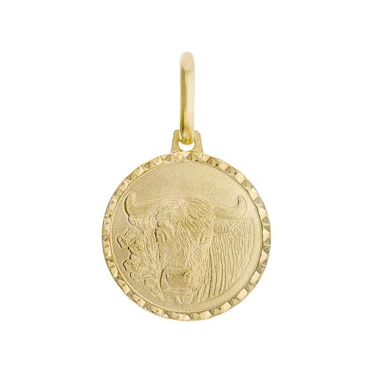 Taurus Zodiac Medallion Pendant In Solid 14K Yellow Gold
