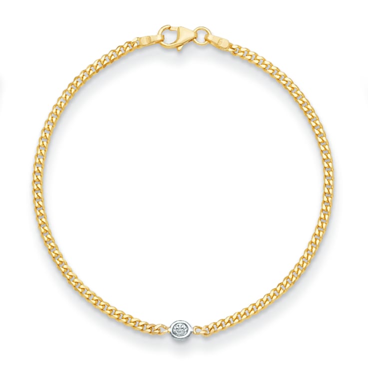 14K Yellow Gold with White Rhodium Diamond Curb 7.25-inch Bracelet 0.10ctw
