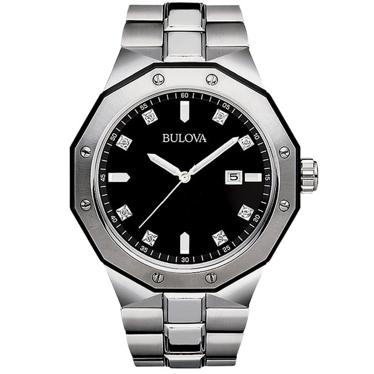 Bulova Men's Classic Black Dial Stainless Steel Watch